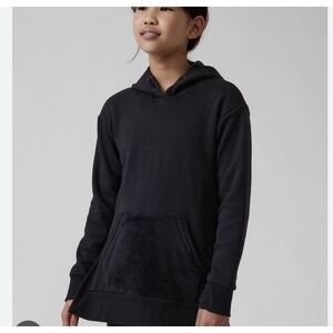 Athleta Girl Black Cheer You On Hoodie Sweatshirt Girls L 12 Side Slits